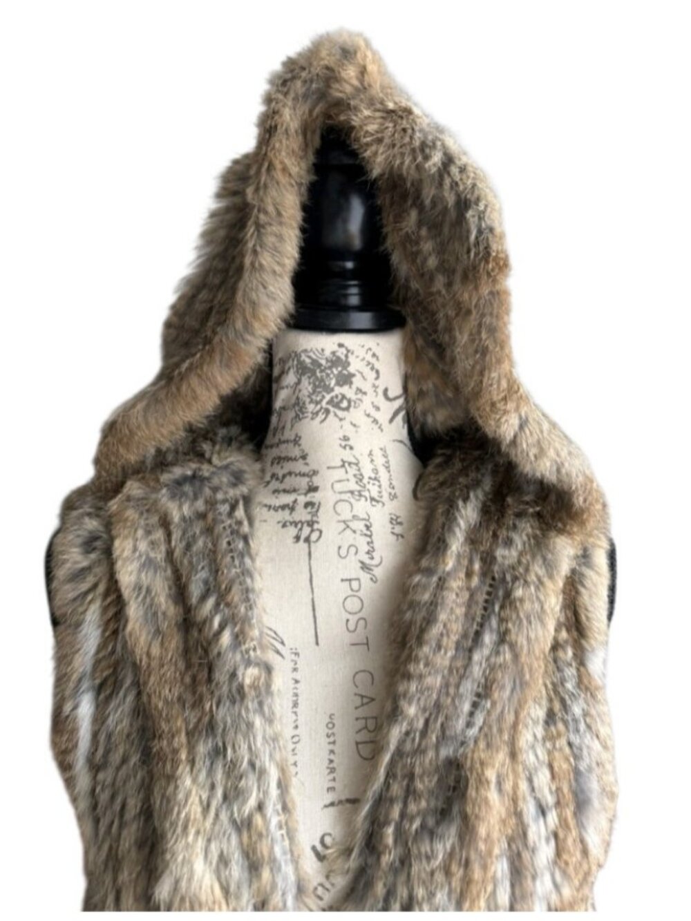 525 America Genuine Rabbit Fur Hooded Vest Women’s Long Sleeveless Coat Boho M - Picture 3 of 12